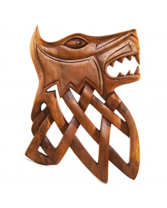 Wandrelief Fenris Wolf Wikinger Viking Mythologie geschnitztes Ornament Holzbild