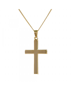 Anhänger Kreuz aus massiv 585 - 14 kt Gelbgold wahlweise mit massiver Goldkette 1,1 mm 333 - 8 Karat Gelbgold - Länge nach Wahl