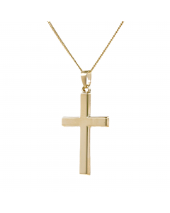 Anhänger Kreuz aus massiv 585 - 14 kt Gelbgold wahlweise mit massiver Goldkette 1,1 mm 333 - 8 Karat Gelbgold - Länge nach Wahl