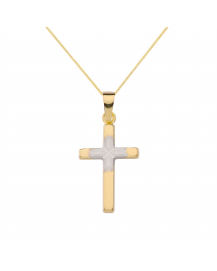 Anhänger Kreuz aus massiv 585 - 14 kt Gelbgold mit massiver Goldkette 1,1 mm 585 - 14 Karat Gold