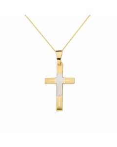 Anhänger Kreuz aus massiv 585 - 14 kt Gelbgold mit massiver Goldkette 1,1 mm 585 - 14 Karat Gold
