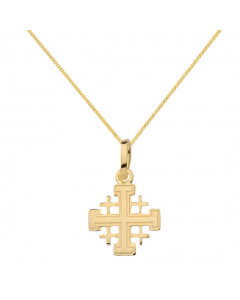 Anhänger Jerusalem Kreuz aus massiv 585 - 14 kt Gelbgold mit massiver Goldkette 1,1 mm 585 - 14 Karat Gold