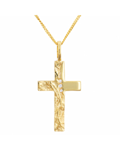 Anhänger Kreuz gehämmert mit Zirkonia aus massiv 333 - 8 kt Gelbgold wahlweise mit massiver Goldkette 1,1 mm 333 - 8 Karat Gelbgold - Länge nach Wahl
