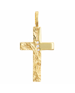 Anhänger Kreuz gehämmert mit Zirkonia aus massiv 333 - 8 kt Gelbgold wahlweise mit massiver Goldkette 1,1 mm 333 - 8 Karat Gelbgold - Länge nach Wahl