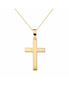 Anhänger Kreuz aus massiv 585 - 14 kt Gelbgold wahlweise mit massiver Goldkette 1,1 mm 333 - 8 Karat Gelbgold - Länge nach Wahl