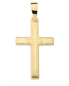Anhänger Kreuz aus massiv 585 - 14 kt Gelbgold wahlweise mit massiver Goldkette 1,1 mm 333 - 8 Karat Gelbgold - Länge nach Wahl