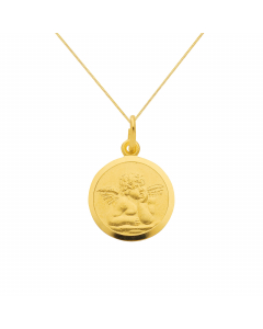 Anhänger Medaille Amor Engel mit massiver Goldkette 1,1 mm 333-8 Karat Gold Juwelier Qualität