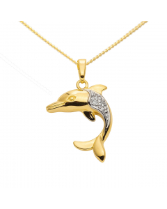 Anhänger Delfin mit Zirkonia mit massiver Goldkette 1,1 mm 333-8 Karat Gold Juwelier Qualität