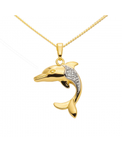 Anhänger Delfin mit Zirkonia mit Kette 1,1 mm 333-8 Karat Gold 42 cm