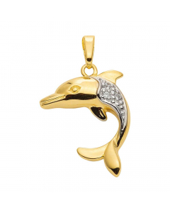 Anhänger Delfin mit Zirkonia mit massiver Goldkette 1,1 mm 333-8 Karat Gold Juwelier Qualität
