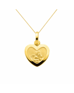 Anhänger Medaille Amor Herz mit Engel mit massiver Goldkette 1,1 mm 333-8 Karat Gold Juwelier Qualität