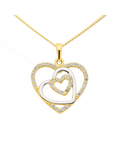 Anhänger Herz aus Gold mit Zirkonia Steinen rhodiniert aus massiv 333 - 8 kt Gelbgold mit massiver Goldkette