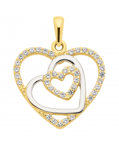 Anhänger Herz aus Gold mit Zirkonia Steinen rhodiniert aus massiv 333 - 8 kt Gelbgold mit massiver Goldkette