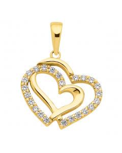 Anhänger Herz aus Gold mit Zirkonia Steinen rhodiniert aus massiv 333 - 8 kt Gelbgold mit massiver Goldkette