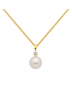 Anhänger mit Zirkonia und Süßwasserzuchtperle mit massiver Goldkette 1,1 mm 333-8 Karat Gold Juwelier Qualität