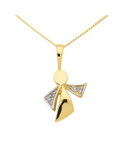 Anhänger Engel aus Gold rhodiniert mit Zirkonia Steinen aus massiv 333 - 8 kt Gelbgold  mit massiver Goldkette