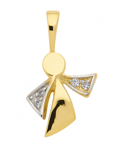 Anhänger Engel aus Gold rhodiniert mit Zirkonia Steinen aus massiv 333 - 8 kt Gelbgold  mit massiver Goldkette