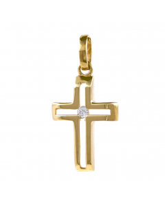 Anhänger Kreuz mit mit weißem Zirkonia massiver Goldkette 1,1 mm 333-8 Karat Gold Juwelier Qualität