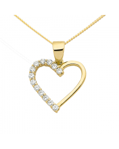 Anhänger Herz aus Gold mit Zirkonia Steinen rhodiniert aus massiv 333 - 8 kt Gelbgold  mit massiver Goldkette