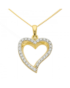 Anhänger Herz aus Gold mit Zirkonia Steinen rhodiniert aus massiv 333 - 8 kt Gelbgold  mit massiver Goldkette