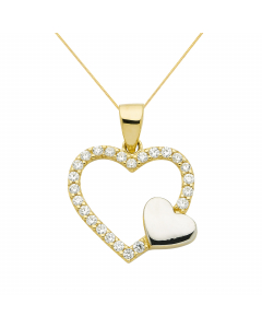 Anhänger Herz aus Gold mit Zirkonia Steinen rhodiniert aus massiv 333 - 8 kt Gelbgold  mit massiver Goldkette