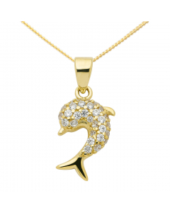 Anhänger Delfin mit Zirkonia mit massiver Goldkette 1,1 mm 333-8 Karat Gold Juwelier Qualität