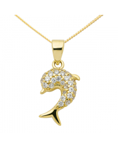 Anhänger Delfin mit Zirkonia mit Kette 1,1 mm 333-8 Karat Gold 50 cm