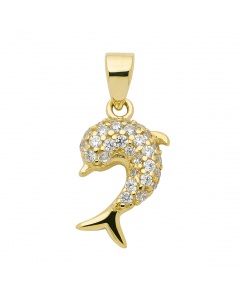 Anhänger Delfin mit Zirkonia mit massiver Goldkette 1,1 mm 333-8 Karat Gold Juwelier Qualität