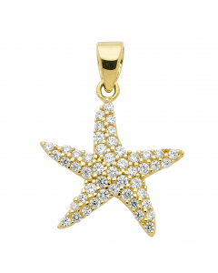 Anhänger Seestern mit Zirkonia Kettenanhänger aus massiv 333 - 8 kt Gelbgold  mit massiver Goldkette