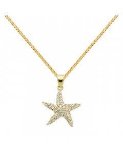 Anhänger Seestern mit Zirkonia mit massiver Goldkette 1,1 mm 333-8 Karat Gold Juwelier Qualität