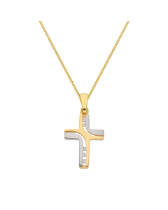 Anhänger Kreuz mit Zirkonia 585 14 Karat Gold mit massiver Goldkette 1,1 mm 585-14 Karat Gold Juwelier Qualität