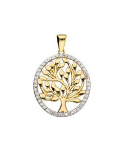 Anhänger Lebensbaum mit Zirkonia mit massiver Goldkette 1,1 mm 333-8 Karat Gold Juwelier Qualität
