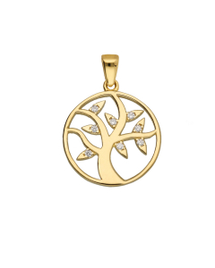 Anhänger Lebensbaum mit Zirkonia mit massiver Goldkette 1,1 mm 333-8 Karat Gold Juwelier Qualität