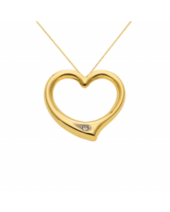Anhänger Swingheart  Herz mit Diamant aus massiv 585 - 14 kt Gelbgoldt wahlweise mit massiver Goldkette 1,1 mm 333 - 8 Karat Gelbgold - Länge nach Wahl