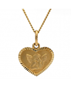 Anhänger Medaille Amor Herz mit Engel mit Kette 1,1 mm 333 Gold 40 cm