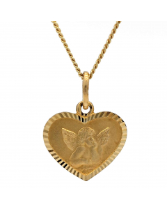 Anhänger Medaille Amor Herz mit Engel mit massiver Goldkette 1,1 mm 333-8 Karat Gold Juwelier Qualität
