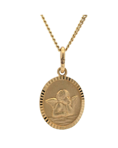 Anhänger Medaille Amor Engel mit massiver Goldkette 1,1 mm 333-8 Karat Gold Juwelier Qualität