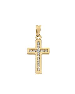 Anhänger Kreuz mit weißem Zirkonia mit massiver Goldkette 1,1 mm 333-8 Karat Gold Juwelier Qualität