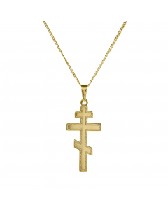 Anhänger Orthodoxes Kreuz 585 Gold mit massiver Goldkette 1,1 mm