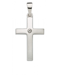 Anhänger Kreuz mit Zirkonia Stein aus massiv 333 - 8 kt Weißgold