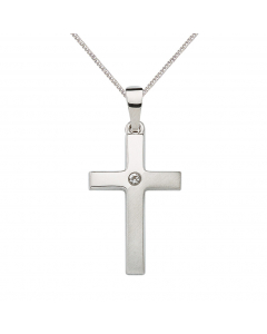Anhänger Kreuz mit Zirkonia Stein aus massiv 333 - 8 kt Weißgold mit massiver Goldkette 333 - 8 Karat Gold