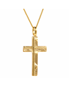 Anhänger Kreuz gehämmert aus massiv 585 - 14 kt Gelbgold wahlweise mit massiver Goldkette 1,1 mm 333 - 8 Karat Gelbgold - Länge nach Wahl