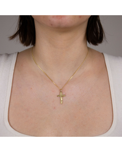 Anhänger Kreuz 585 14 Karat Gold mit massiver Goldkette 1,1 mm 585-14 Karat Gold Juwelier Qualität