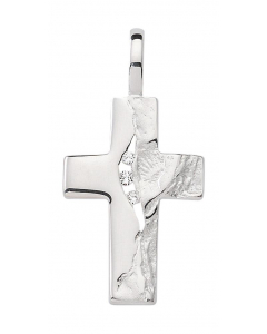 nhänger Kreuz aus Silber mit Zirkonia gehämmert aus massiv 925 Sterlingsilber