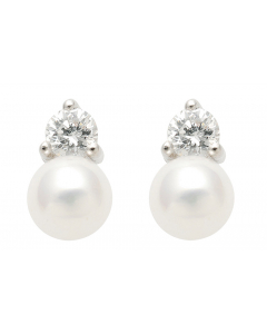 Ohrstecker  Synthetische Perle mit Zirkonia 925 Silber rhodiniert