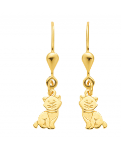 Ohrhänger, Ohrringe mit Brisur Katze  585 Gelbgold
