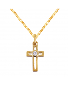 Anhänger Kreuz 333 8 kt Gold mit Zirkonia Stein 333 8K Gold mit massiver Goldkette