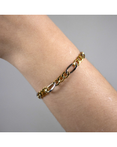 5,7 mm 21 cm 333 - 8 Karat Gold Armkette Figarokette innen hohl zweifarbig Gelbgold und Weißgold 5,2 g