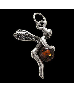 Elfenanhänger mit Bernstein Anhänger 925er Silber - Elfen Feen - 23x14mm