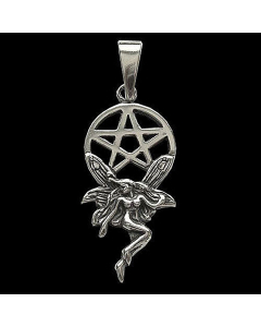 Elfe mit Pentagramm Schmuck Anhänger 925er Silber - Pentagramm - 34x16mm